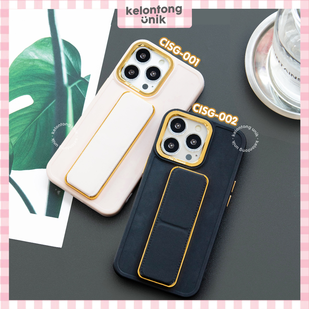 (Seri 1) For iPhone - Silicone Gold Plating Case with Magnetic Leather Phone Grip