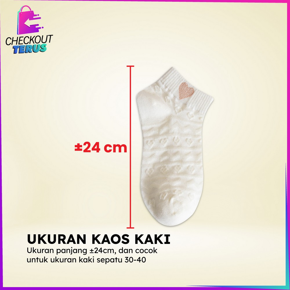 CT P576 Kaos Kaki Wanita Semata Kaki Motif Bordir Karakter Ankle Socks Kaos Kaki Putih Pendek Lucu Dewasa Motif Love Gaya Korea Import