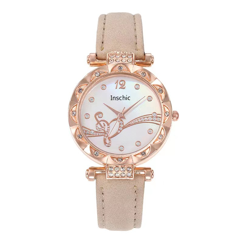 Rowling (Jam-90) Jam Tangan Wanita Inshic Jam Tangan Wanita Quartz dengan Strap kulit Sintetis Import