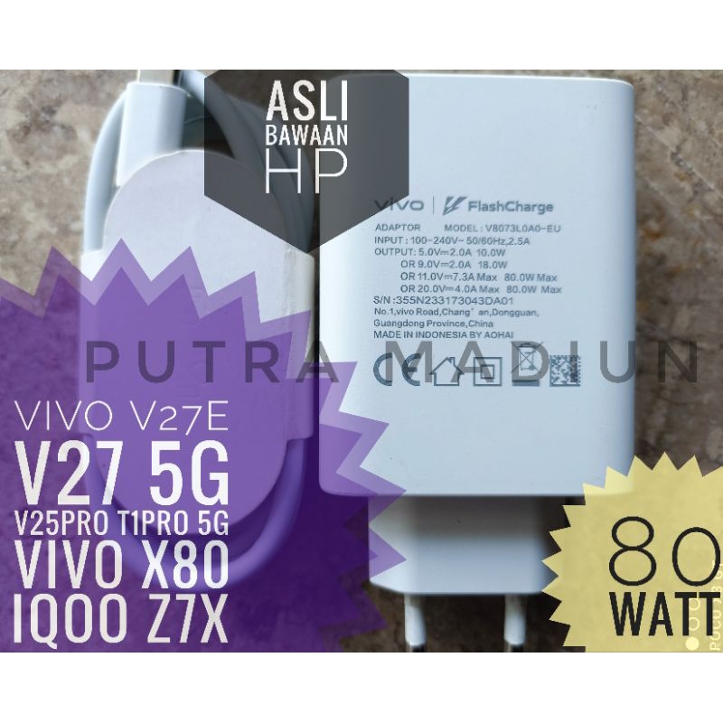 charger original 80 watt vivo x80 v27e v27 5g v25pro t1pro Iqoo z7x 80w asli bawaan HP cabutan copot