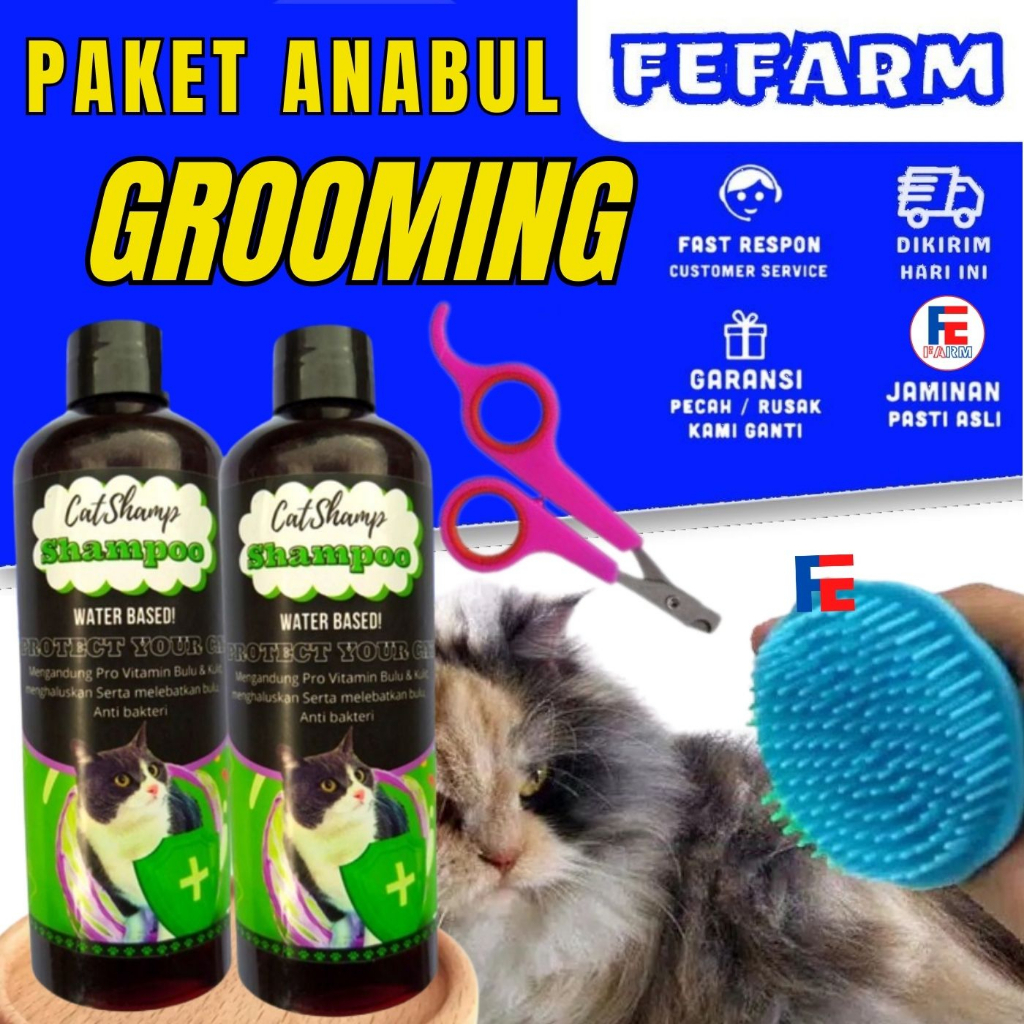 PAKET GROOMING HEWAN MANDI KUCING ANJING SISIR + SHAMPO + GUNTING KUKU FEFARM