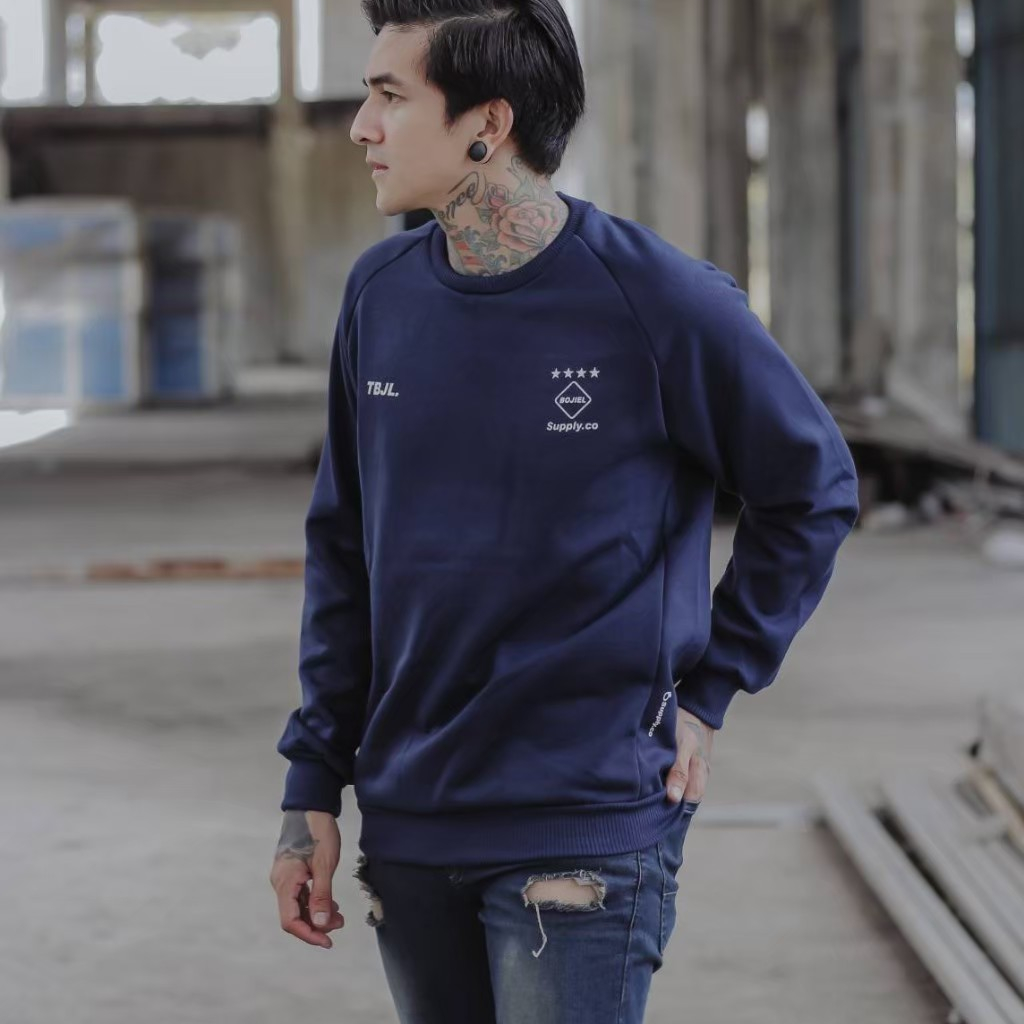 SWEATER CREWNECK cowok Sweatshirt Pria BOJIEL Navy Polos seri BJSL142