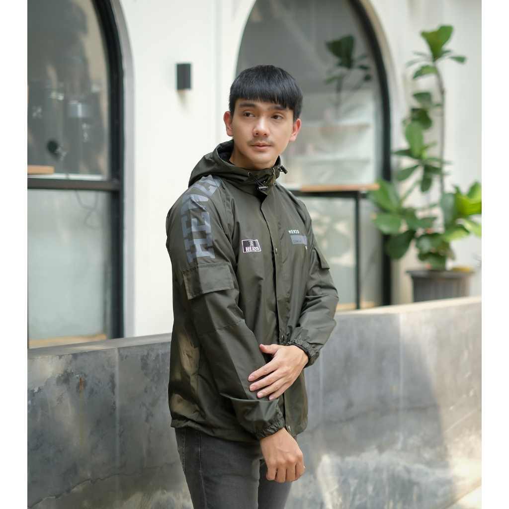 HENZO Jaket Pria Import Outdor Distro Jacket Taslan warna Hitam HJT051