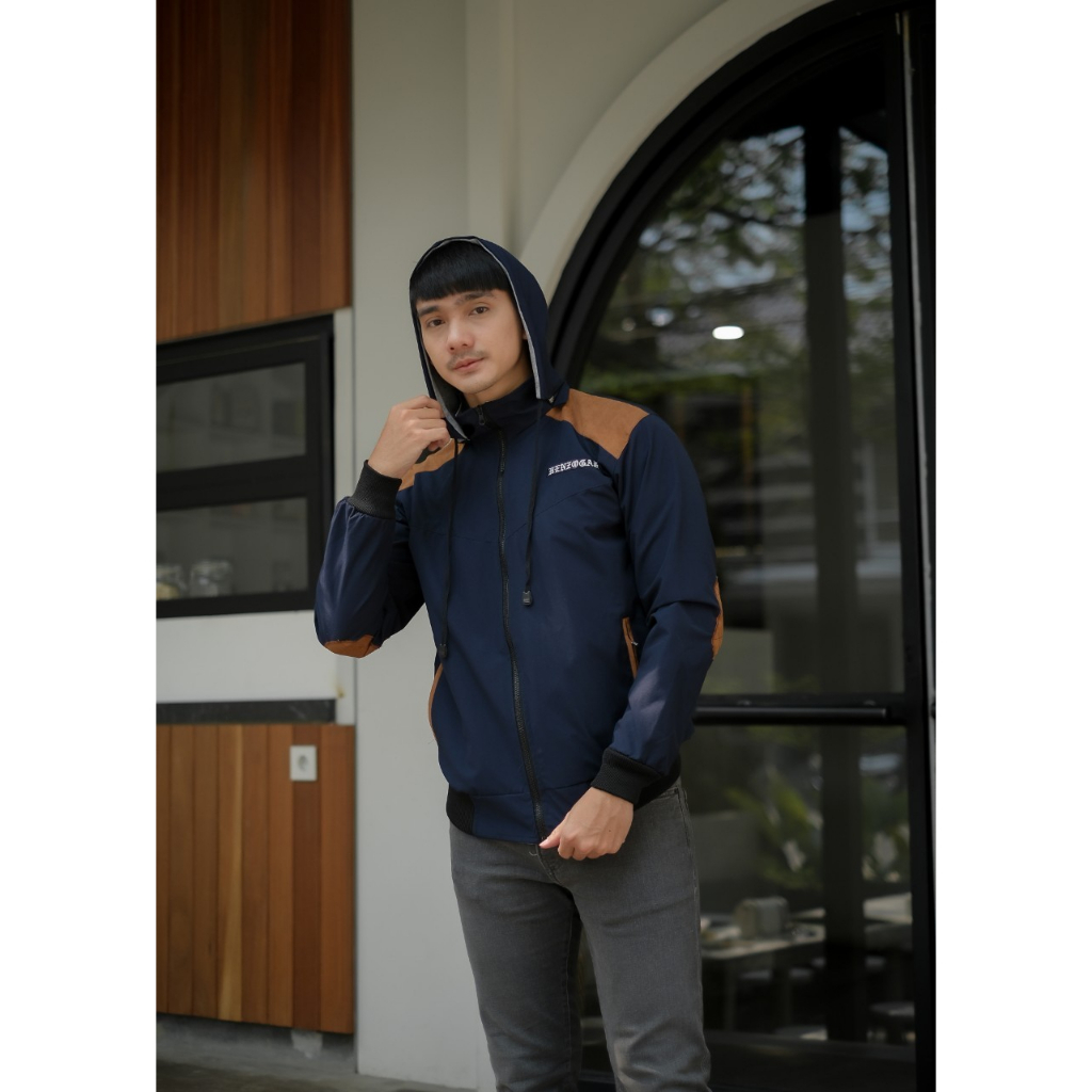HENZO Jaket Pria Import Outdor Distro Jacket Taslan warna Navy HJT052