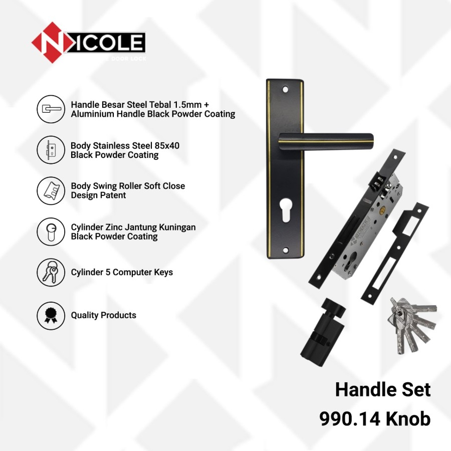 Gagang Pintu Set Kayu Hitam / Handle Black Series Set - 990.14