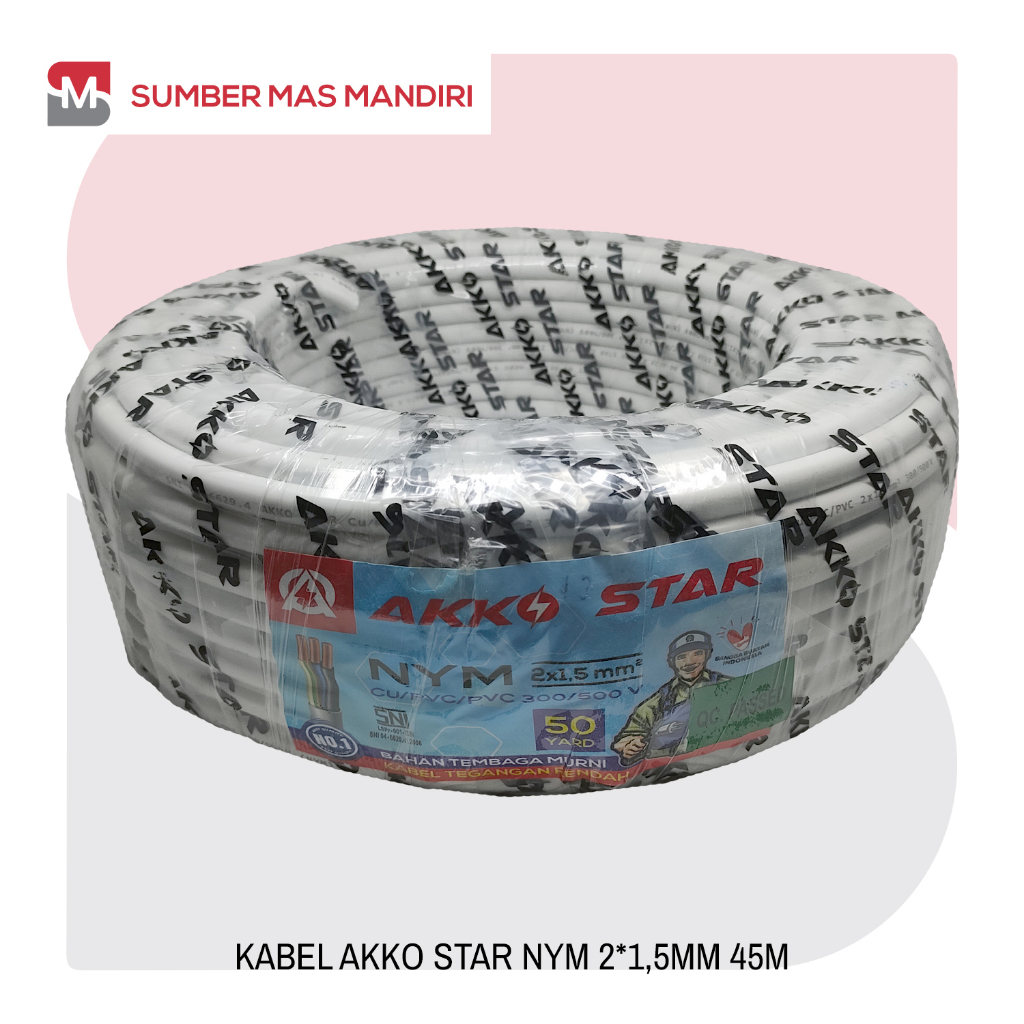 KABEL LISTRIK NYM SNI AKKO STAR 2x1.5MM 45 M STANDAR PLN TEMBAGA