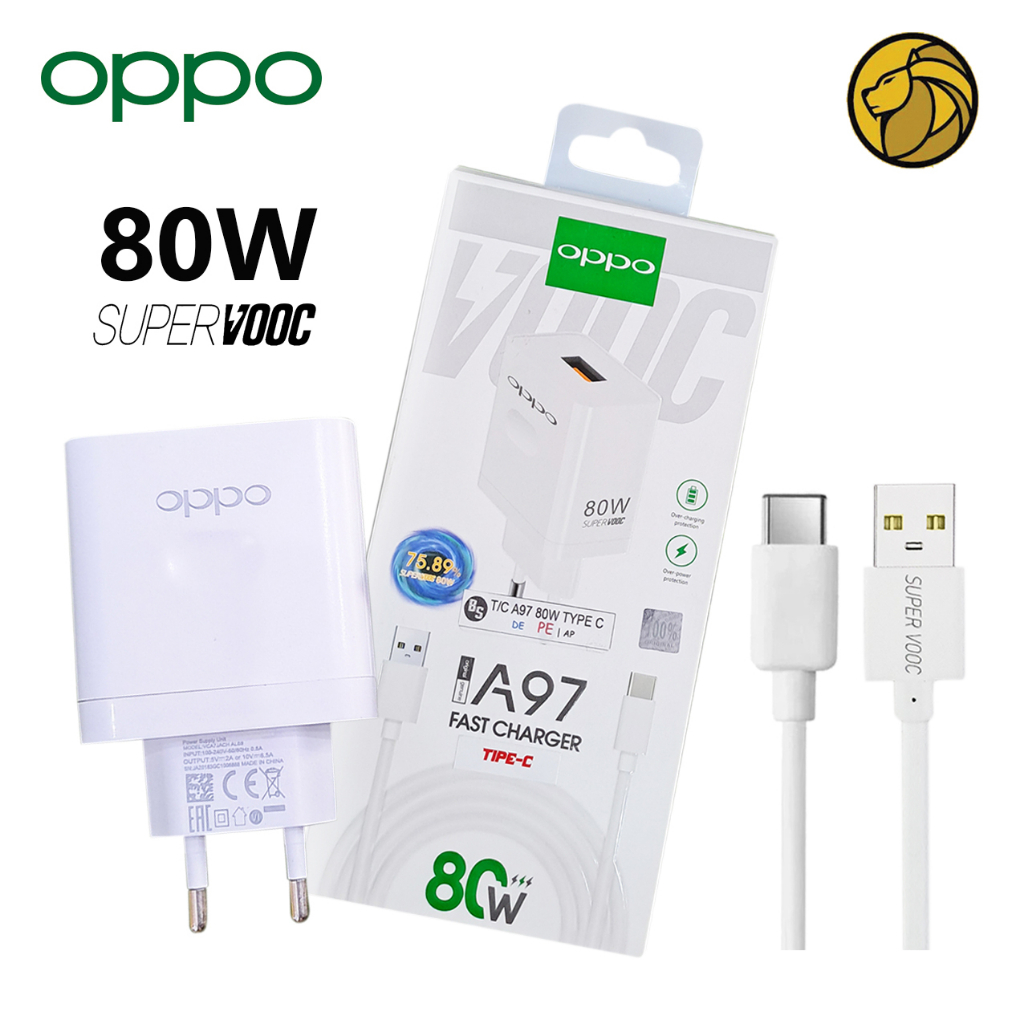 Charger Oppo Original A97 SUPER VOOC 80W Adapter + Kabel Micro - Type C