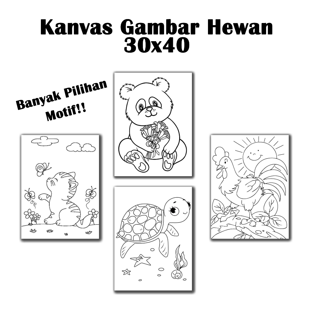 

Kanvas Gambar Anak 30x40 cm Canvas Lukis Hewan Sketsa Mewarnai