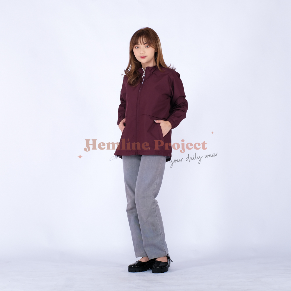 Elya Jaket Coach Wanita - Burgundy