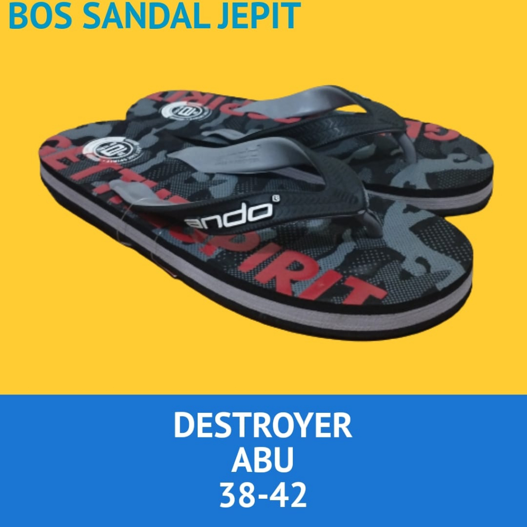 Ando DESTROYER Abu Sandal Jepit Pria Ukuran 38-42