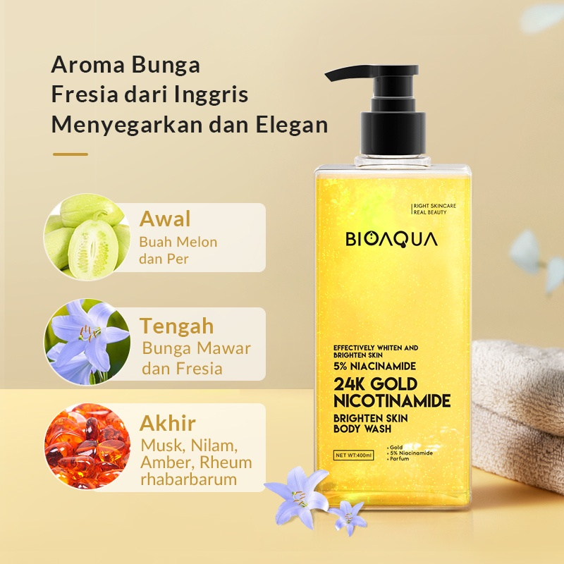 ✨ AKU MURAH ✨ BIOAQUA 24K Gold Nicotinamide Brighten Skin Body Wash 400ml Shower Gel