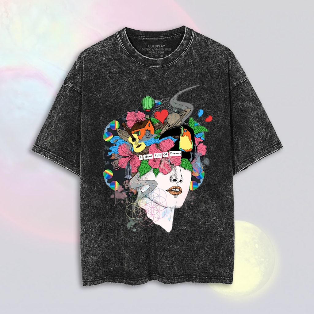 Kaos Oversize Washed Coldplay | Washed T-Shirt | Kaos Band Coldplay | Kaos Konser Coldplay | WO cp34