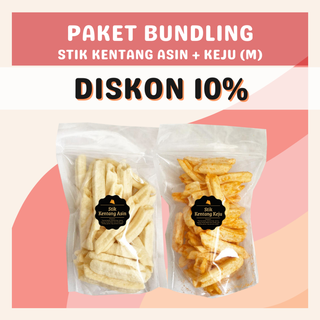 [DELISH SNACKS] Paket Bundling Stik Kentang Asin + Balado + Keju (M) / Snack Cemilan Camilan Potato Stick Asin Gurih Pedas