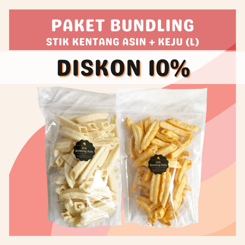 [DELISH SNACKS] Paket Bundling Stik Kentang Asin + Balado + Keju (L) / Snack Cemilan Camilan Potato Stick Asin Gurih Pedas