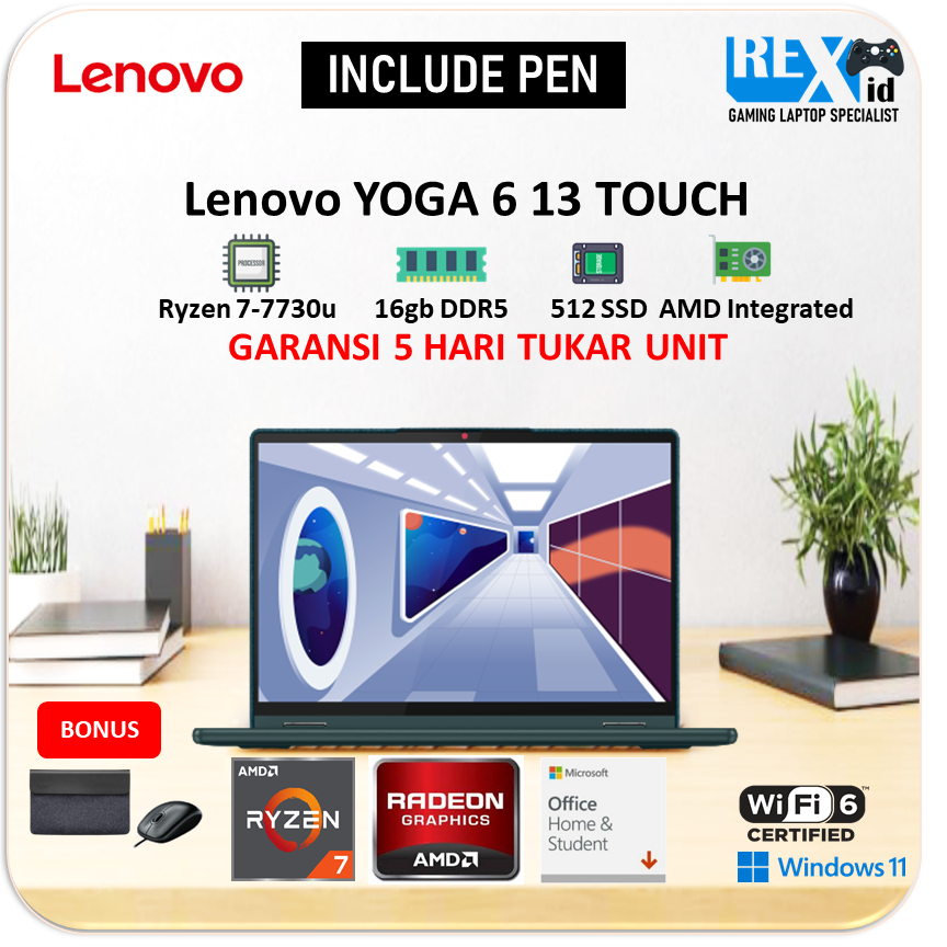 Lenovo YOGA 6 13 TOUCH / Ryzen 7 7730u 16gbDDR4 512ssd 100SRGB 2in1 FP PEN + OHS