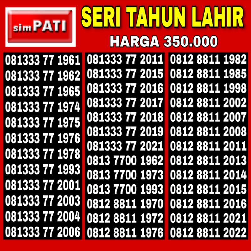 NOMOR CANTIK SIMPATI TELKOMSEL SERI TAHUN LAHIR