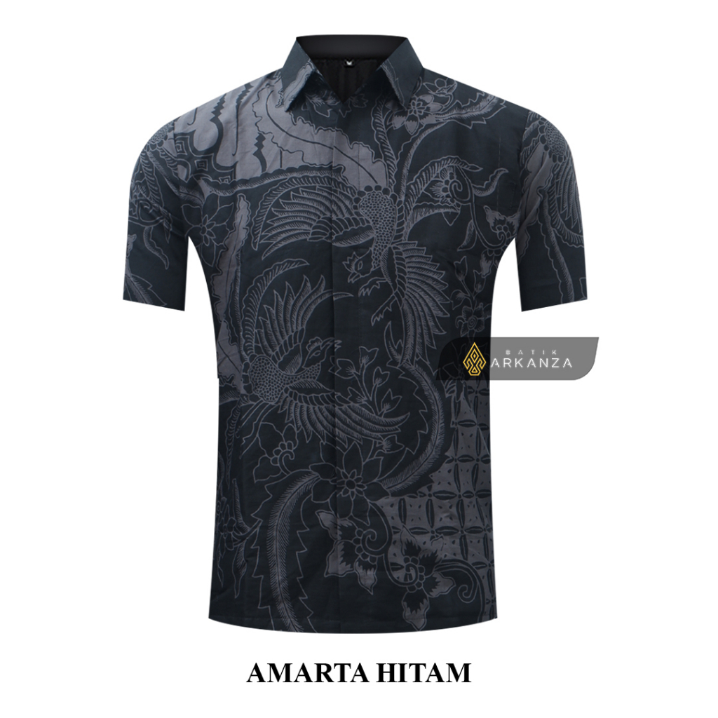 BATIK ARKANZA Motif AMARTA HITAM Hem Atasan Kemeja Baju Batik Pria Cowok Laki Laki Slimfit Full Lapis Furing Lengan Panjang Lengan Pendek Original Asli