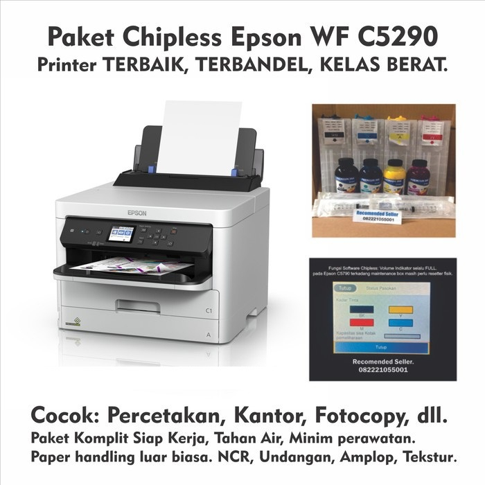 Printer EPSON WorkForce WF-C5290 C 5290 Paket Chipless CISS Infus PO