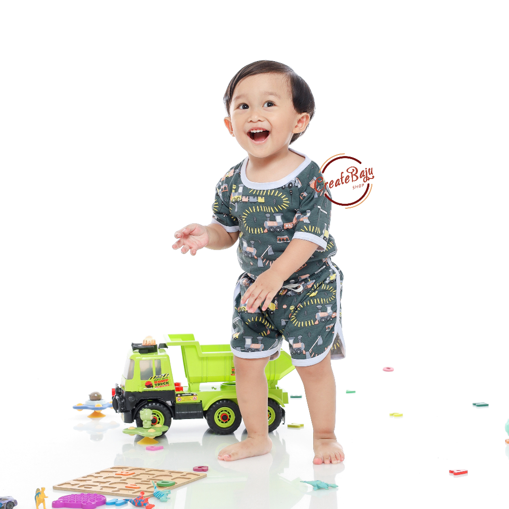 PROMO 7.7 SETELAN ANAK MOTIF KERETA API SETELAN ANAK POLOS UNISEX LENGAN PENDEK