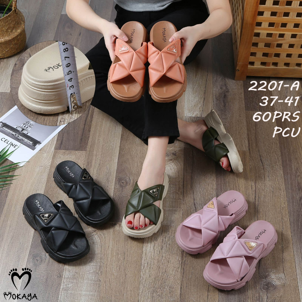 Sandal Slop Platform Wanita Ban Silang Gelembung Motif Segitiga Bross Desainer MKY 2201-A size 37-41