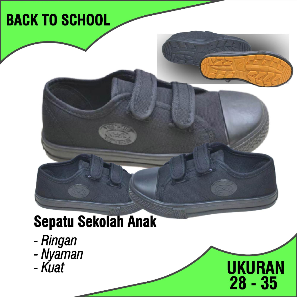 Sepatu Sekolah Anak N&amp;B Full Black Size 28-35 Winola Collection