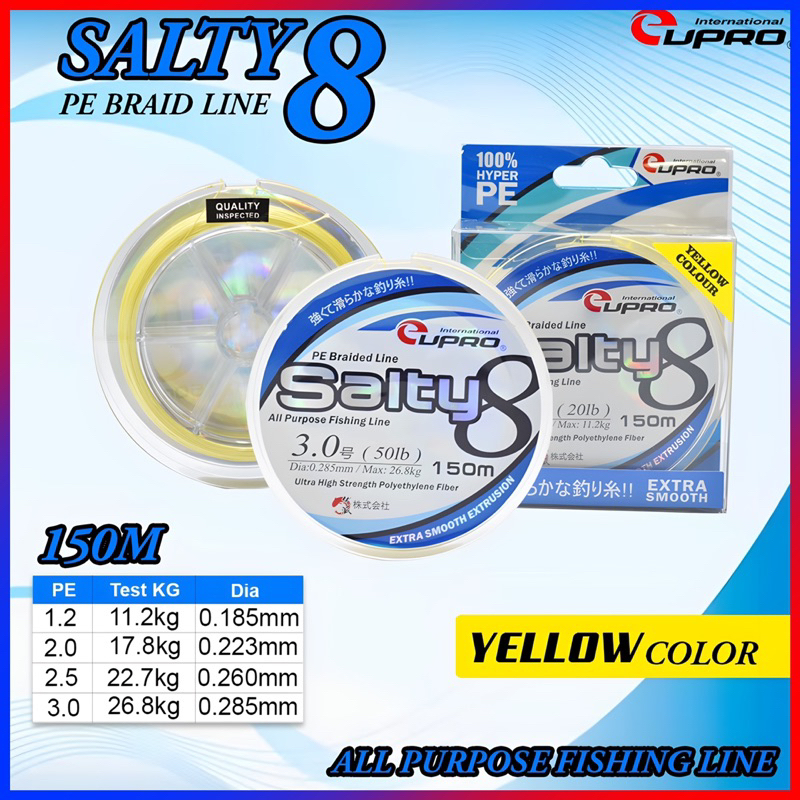 EUPRO SALTY 8 BRAID 150M (YLW) - 300M (MULTI) EXTRA SMOOTH | SENAR PE