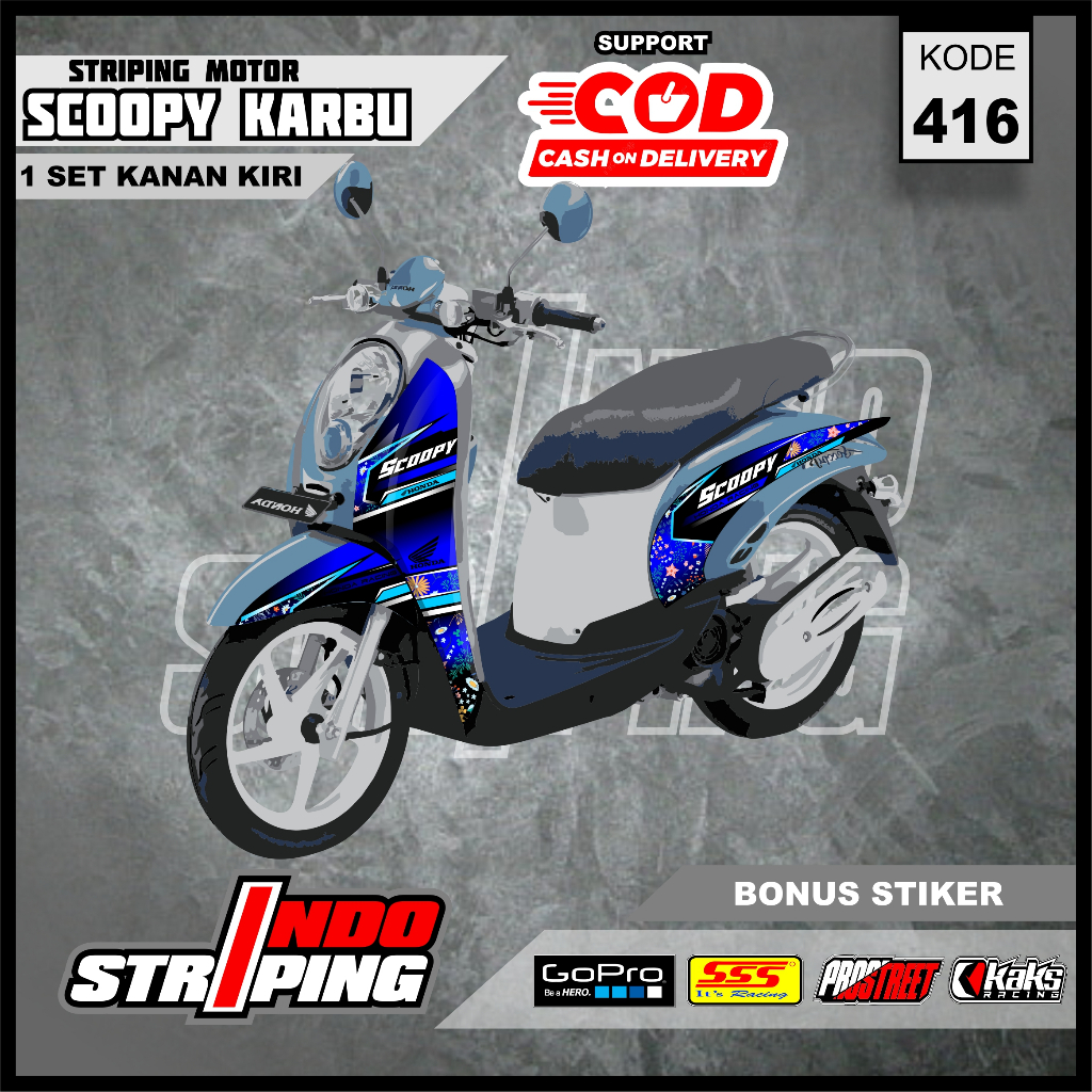 Striping Stiker Scoopy Karbu M416 Aksesoris Sepeda Motor Semi Fullbody