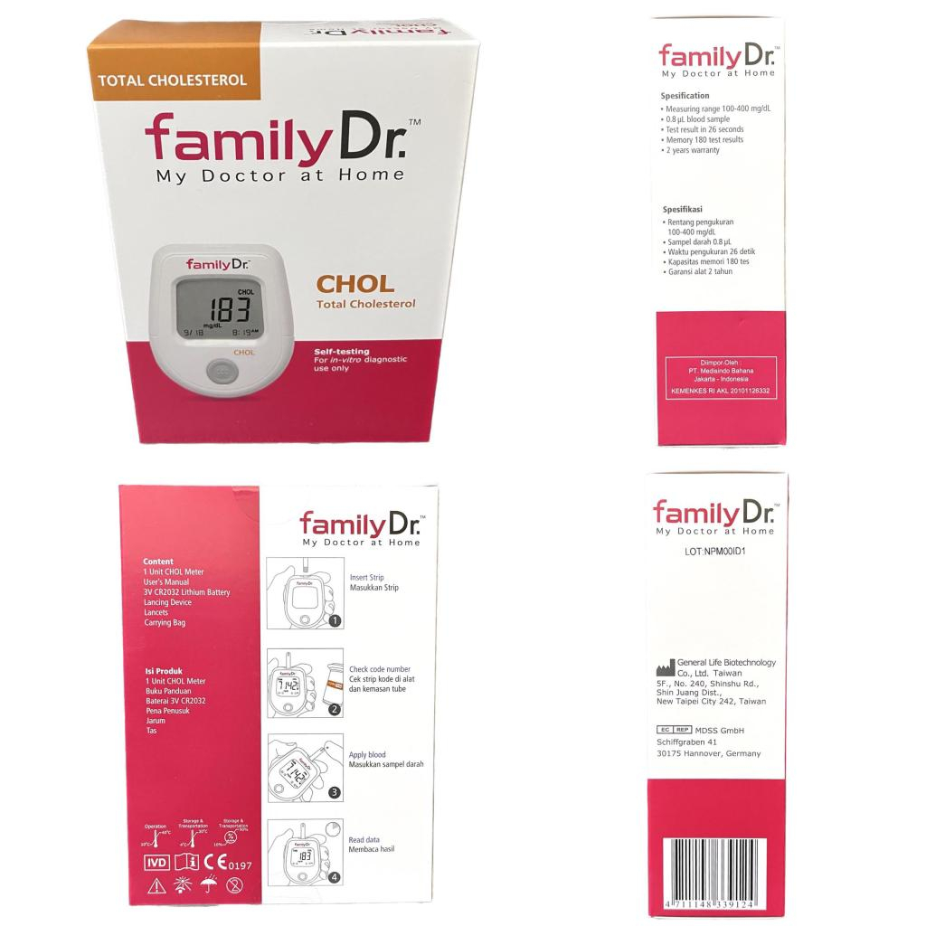 FAMILY DR ALAT CEK KOLESTEROL DAN FAMILY DR STRIP TEST KOLESTEROL / UNIT METER FAMILY DR CHOL TOTAL CHOLESTEROL DAN STRIP TEST CHOLESTEROL 10 PCS