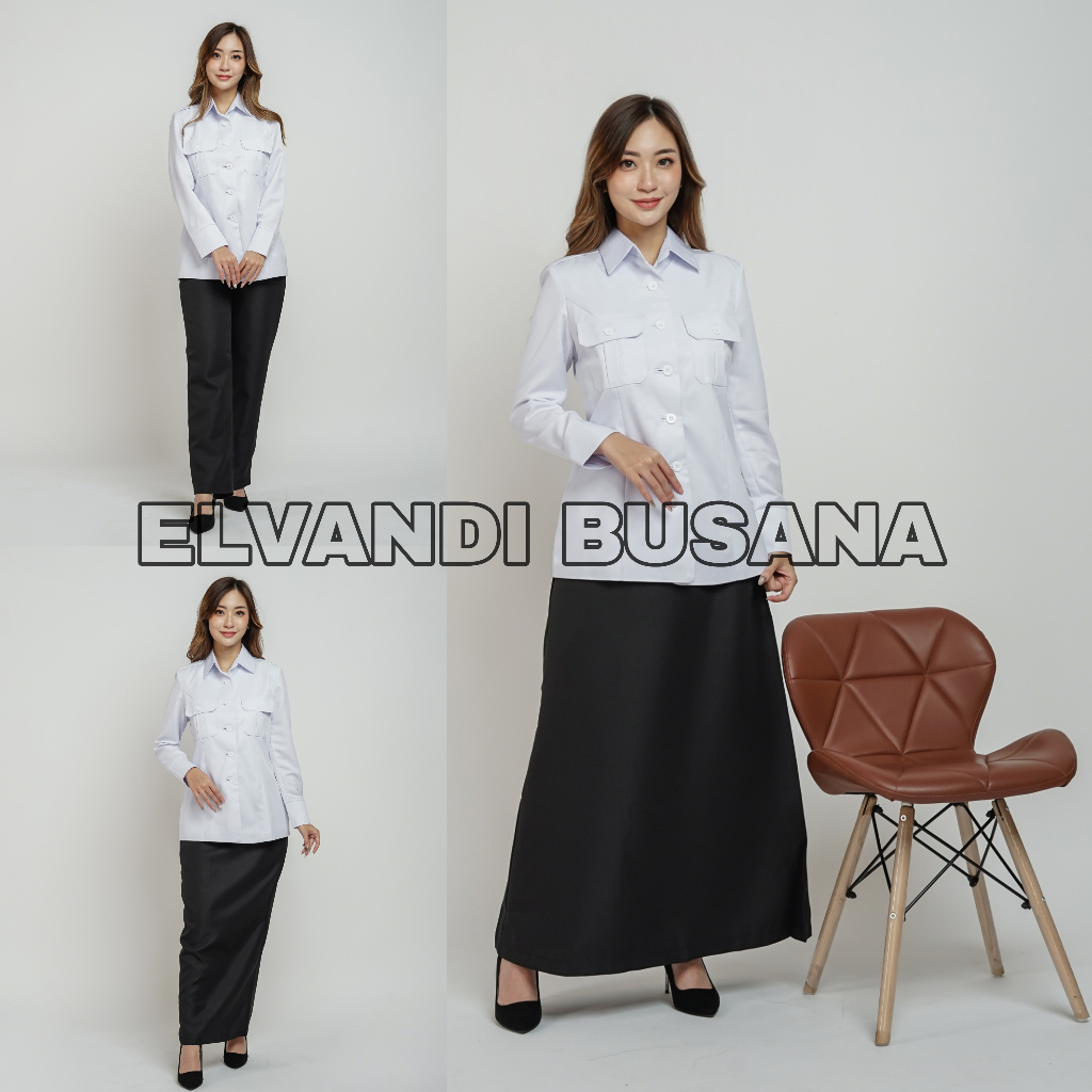 Setelan jas wanita B&amp;V Lynelle / Seragam kerja blazer wanita / Seragam guru / Setelan baju guru wanita - 0902 Putih Lengan Panjang