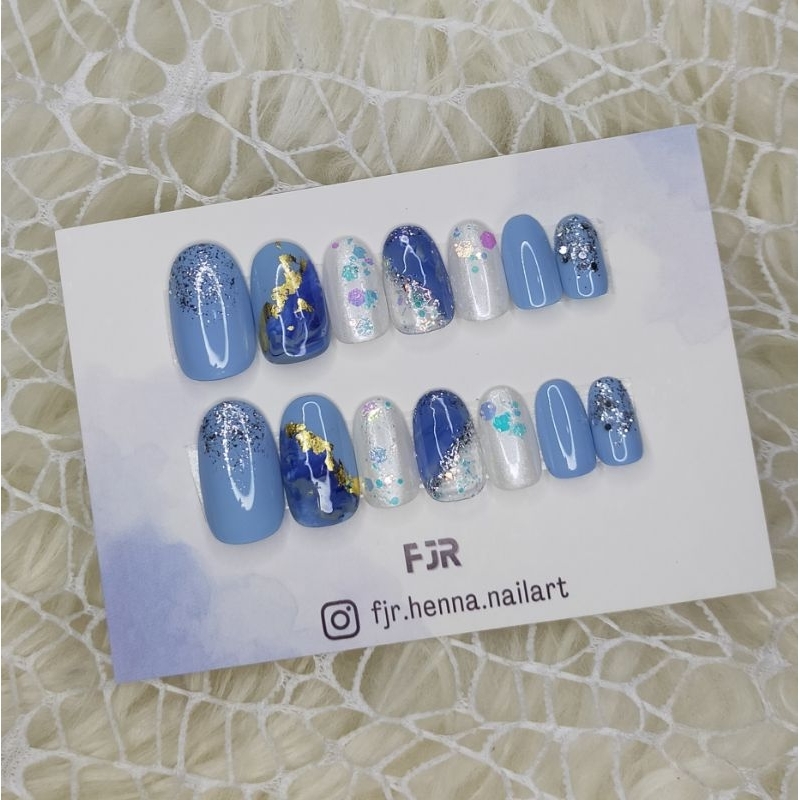 BIRU MUDA - BLUE ICE - kuku palsu - nail art tips - fake nails lamaran - kuku palsu warna biru muda