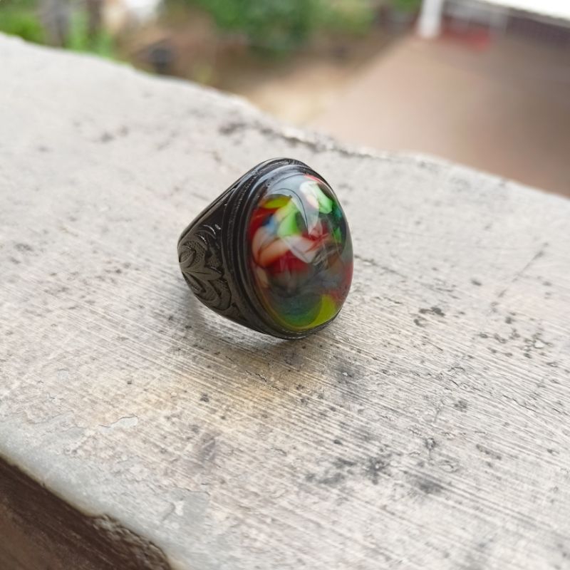 Cincin batu mulia Akik Edong panca warna