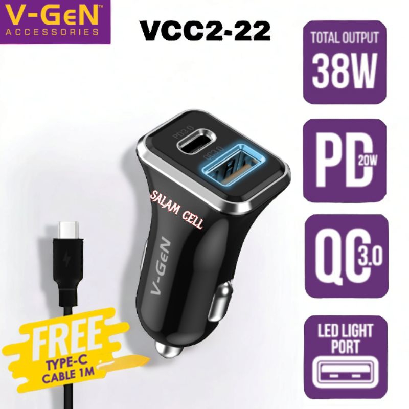 Charger Mobil/Motor V-Gen VCC-22 Fast Car Charger 38W Original Vgen Garansi Resmi