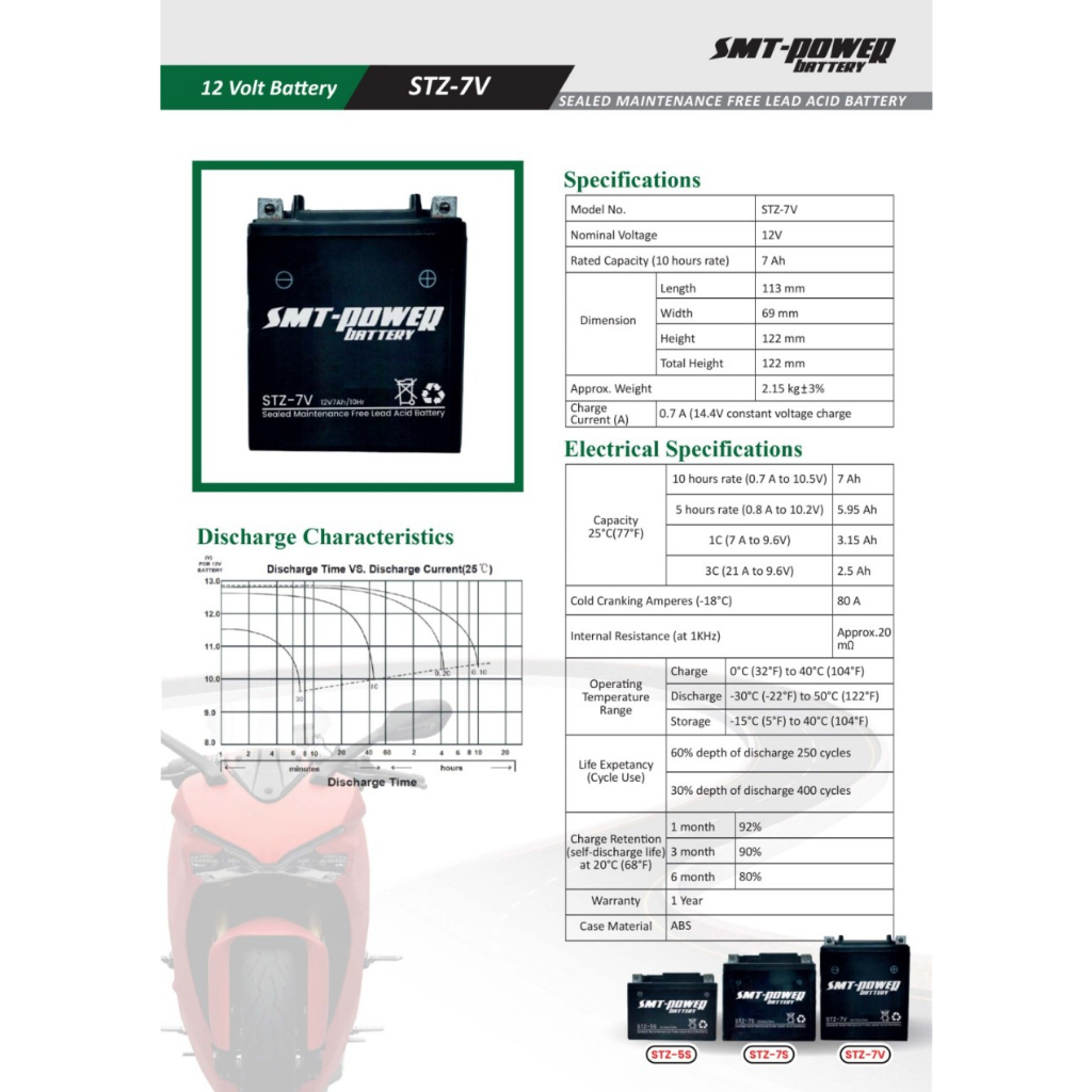 Aki Motor SMT Power 12V 7AH STZ 7V Baterai Motor Aki Kering Accu Motor