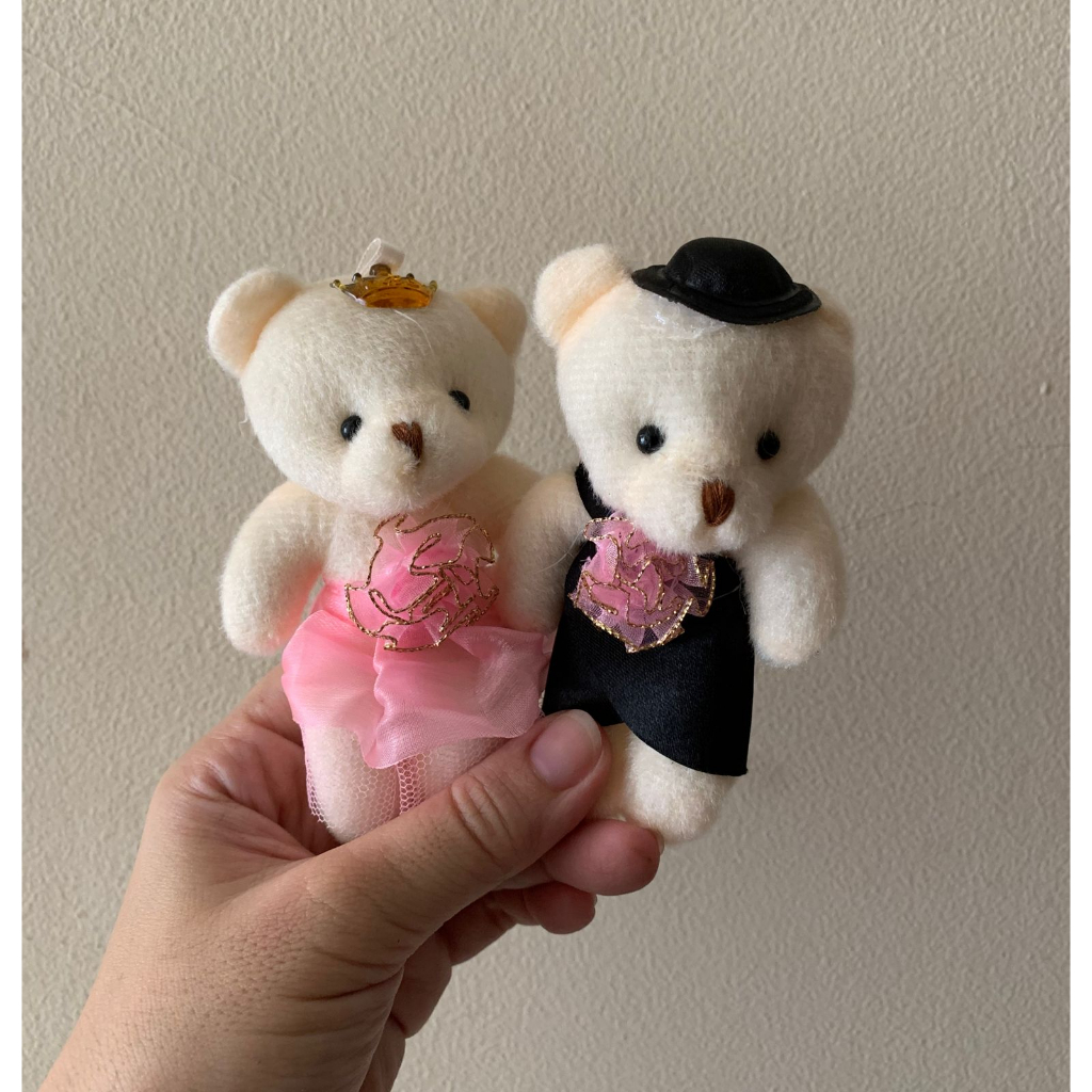 Boneka Beruang Mini Pengantin Bear Wedding Doll Black Pink