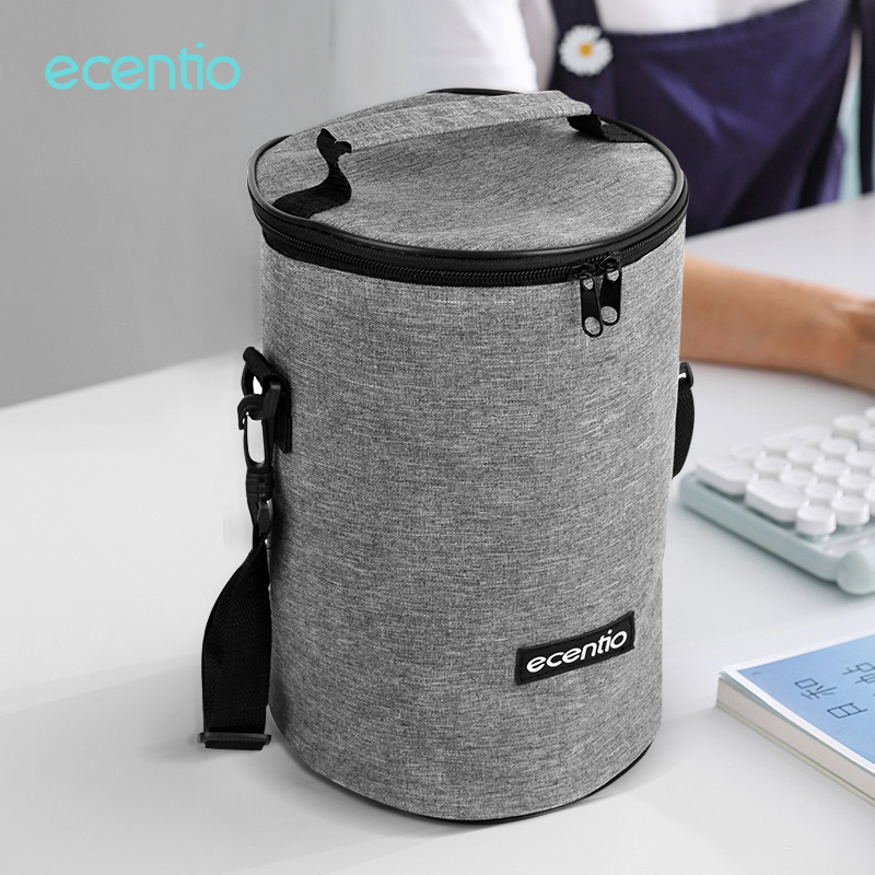 ecentio &amp; FOODI 2200ml alumunium foil round lunch bag gray/tempat penyimpanan makanan/lunch box tas Oxford cloth/bekal makan tas 2200ml/kotak bekal makan tas/tas bekal anak 2200ml/Home&amp;Living/Kitchenware/Food Storage