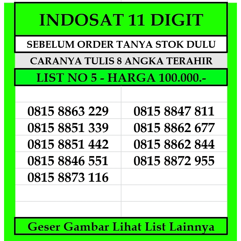 Kartu Perdana Indosat Nomor Cantik 11Digit  4G LTE Prabayar