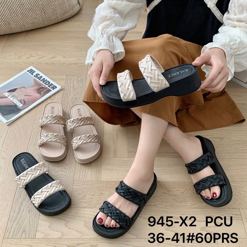 SANDAL WEDGES WANITA JELLY KARET IMPORT BALANCE 945-x2