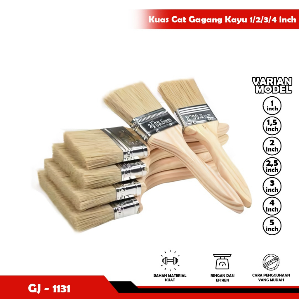 KUAS CAT TEMBOK SERBAGUNA Gagang KAYU/PAINT BRUSH 1/2/3/4 inc