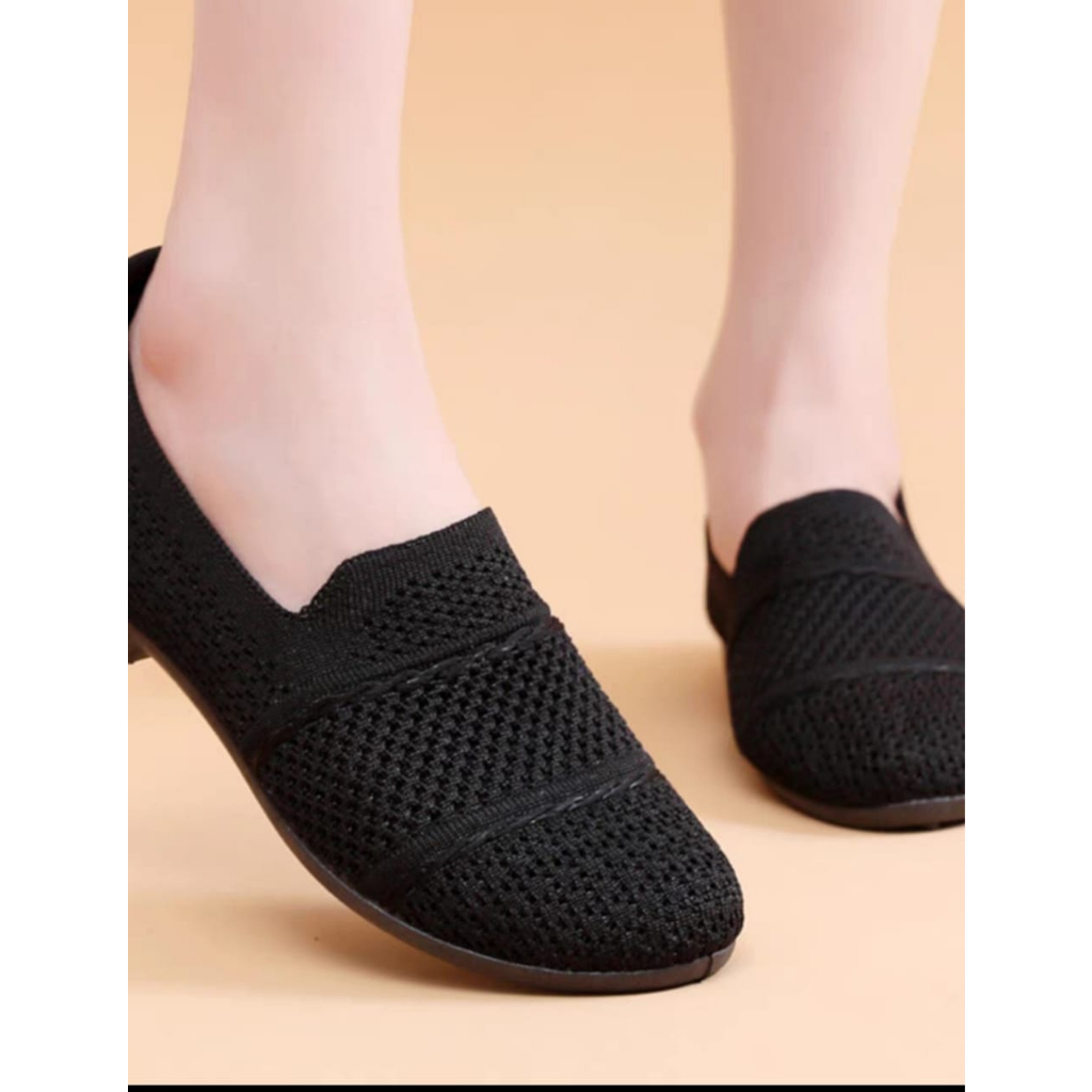 sepatu wanita import sepatu casual santai flat shoes sol hitam  125 + Box