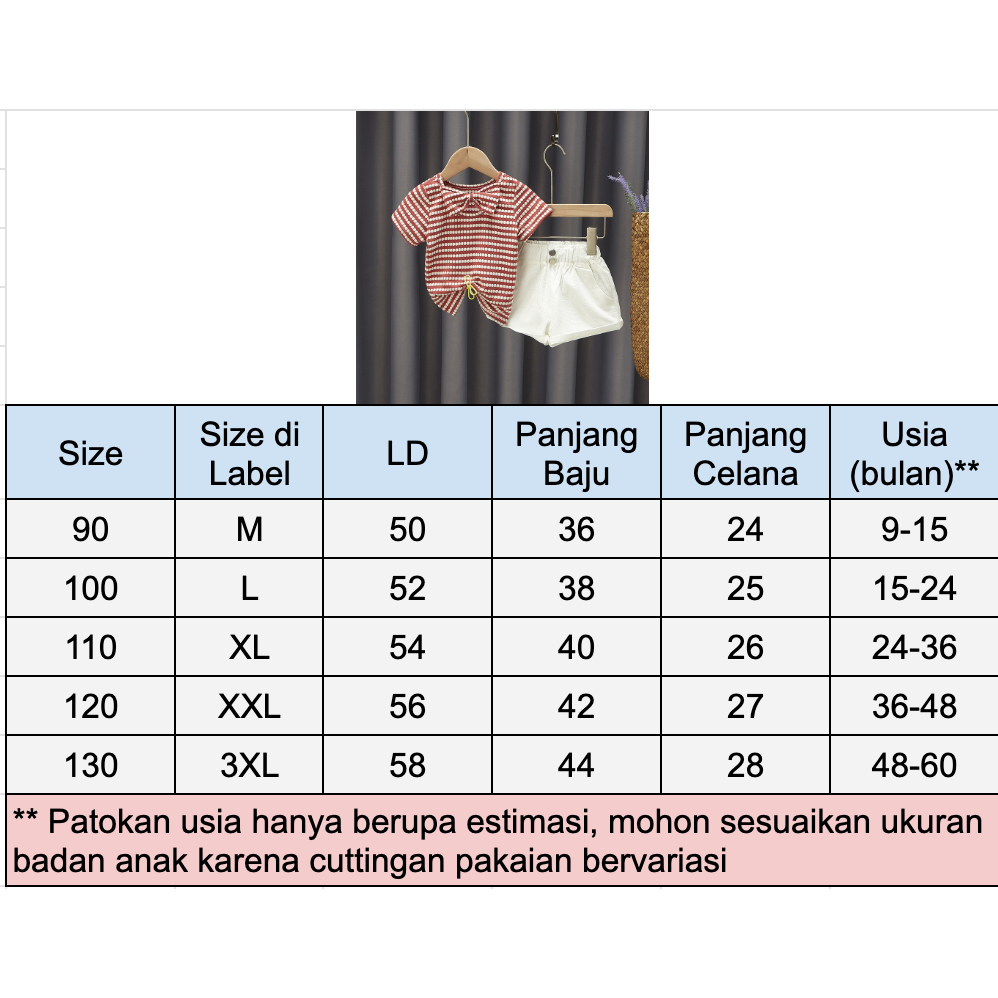 Setelan Celana Anak Perempuan Import Set Baju Kaos Pita Merah Putih Anak Cewek