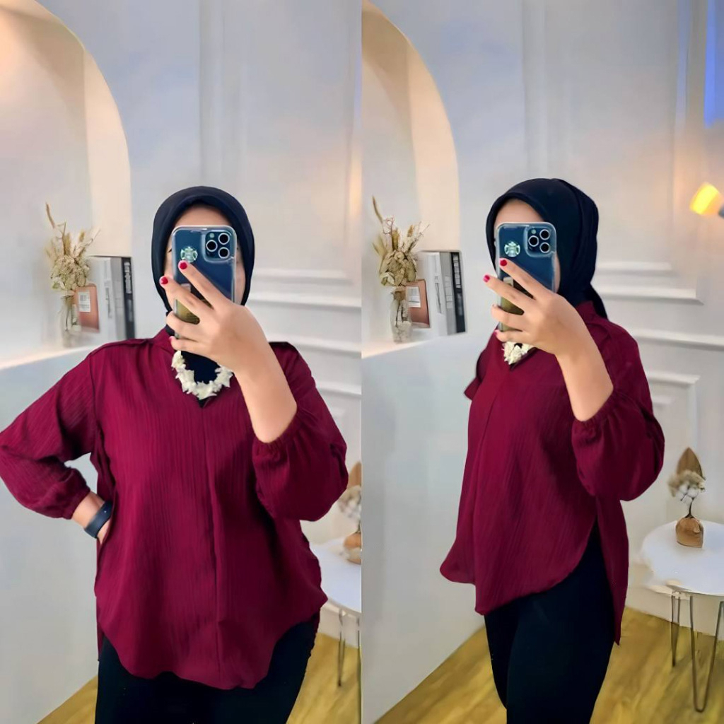 Livia Blouse Basic Bahan Lady Crush - Atasan Wanita - Kemeja Oversize