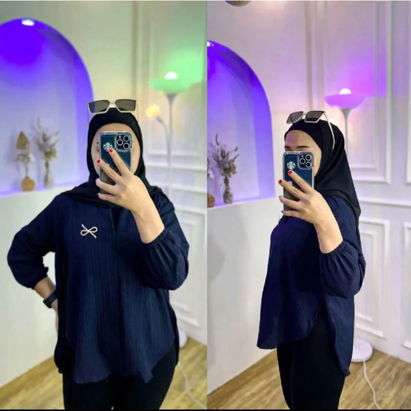 Livia Blouse Basic Bahan Lady Crush - Atasan Wanita - Kemeja Oversize