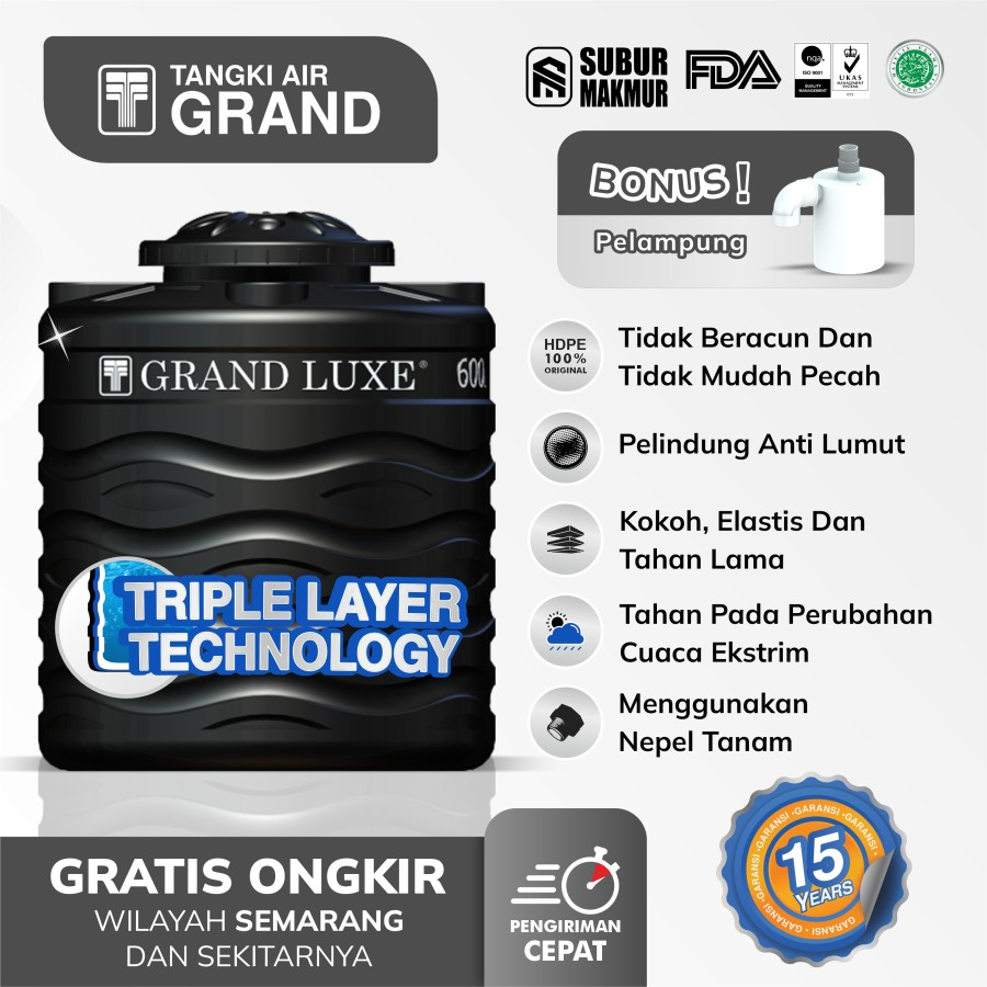 TANGKI HALAL TANDON TOREN AIR GRAND LUXE 600 LITER TEDMOND KUAT AWET