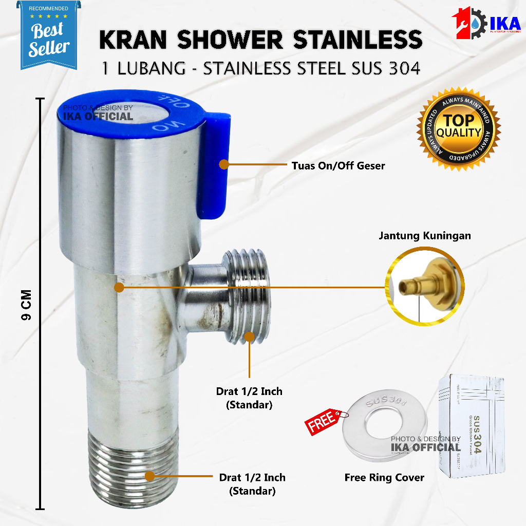 Stop Kran Toilet Keran Shower Bidet Wastafel / Stop Kran Shower  Stainless Jantung Kuningan - 1/2 Inch Sambunga tee T 1 Lubang 2 Lubang WC wastafel closet kamar mandi toilet wc on off mati nyala keran kran pengatur air anti karat kuat deras awet