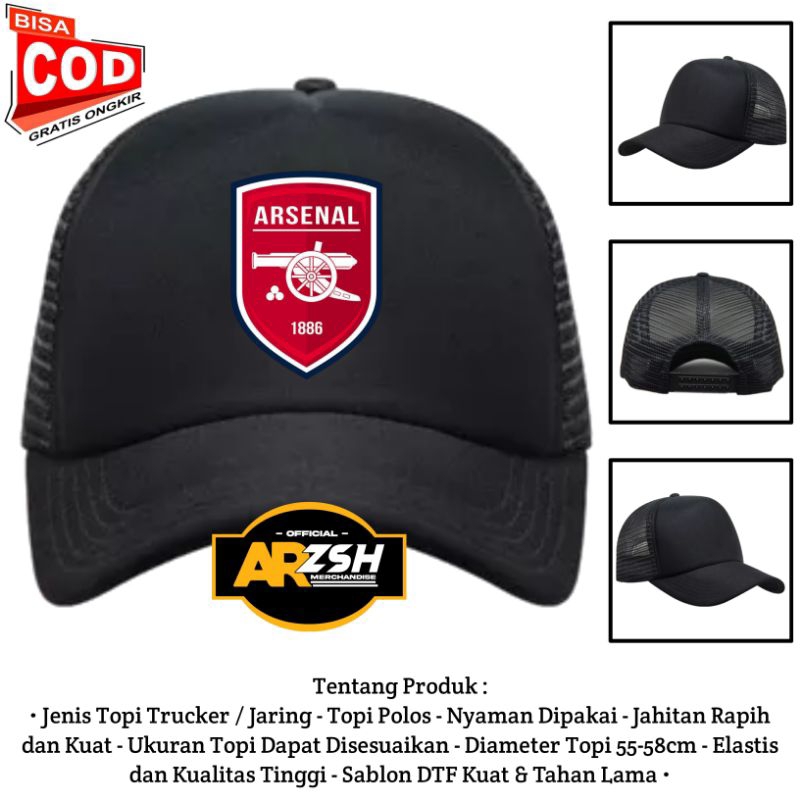 Topi Arsenal Trucker Jaring/Topi Trucker Jaring Arsenal