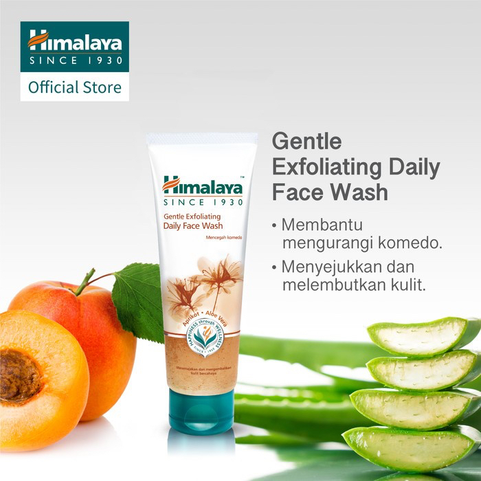 HIMALAYA Gentle Exfoliating Daily Face Wash India / Pembersih Wajah 50ml 100ml / Untuk Kulit Yang Cenderung Komedo / Membersihkan Aprikot Aloe Vera / Facial Cleanser Sabun Cuci Muka Series / Cleansing Neem Brightening Moisturizing Oil Control Foaming Glow