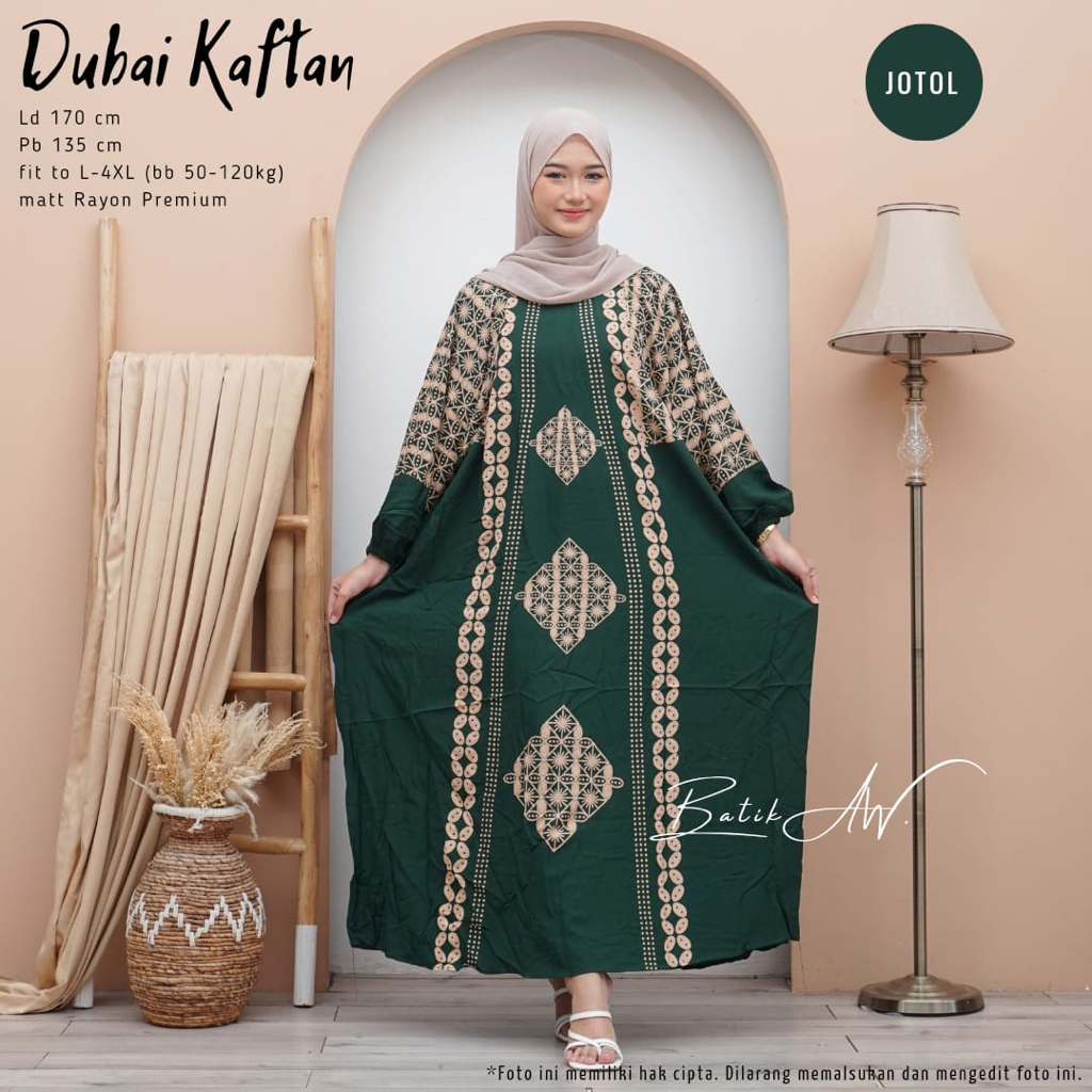 Batik A W - Dubai Kaftan Wanita Jumbo Maksi Motif Batik Kawung Handmade Soft Color Busui Lengan Panjang Rayon Premium