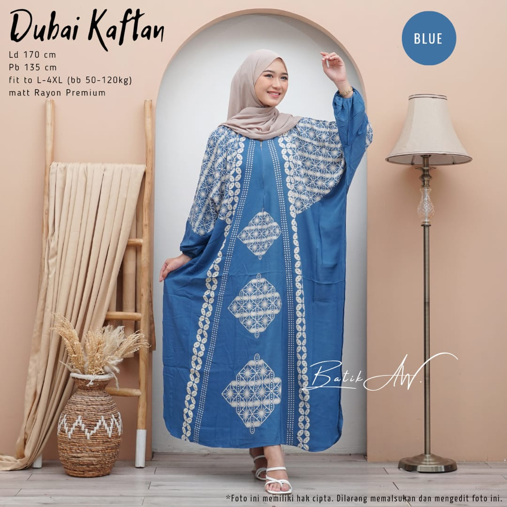 Batik A W - Dubai Kaftan Wanita Jumbo Maksi Motif Batik Kawung Handmade Soft Color Busui Lengan Panjang Rayon Premium