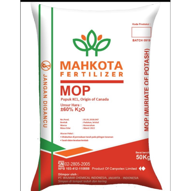 Pupuk kcl mahkota kemasan 50 kg