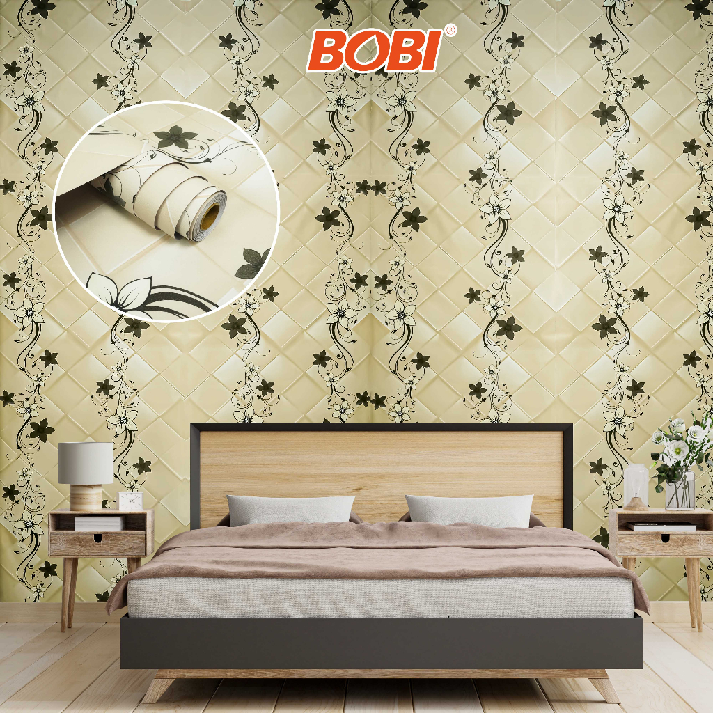 Wallpaper Sticker MIK 122-2 Bunga Hitam  / Wallpaper New 2023  / Ukuran 9mx45cm Bahan Pvc